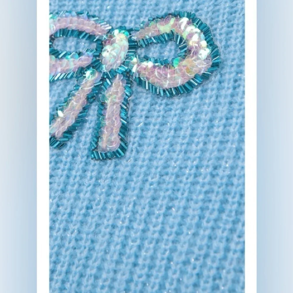 ALESSANDRA RICH Softest Mohair Wool Sweater w/ Sequin Ribbons Bows Size 42 VGUC - Picture 4 of 11